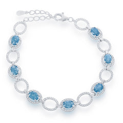 Sterling Silver Open CZ Oval with Blue Ice Bracelet