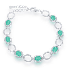 Sterling Silver  Open CZ Oval with Green Ice Bracelet
