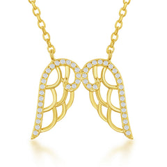 Sterling Silver CZ Angel Wings Necklace - Gold Plated