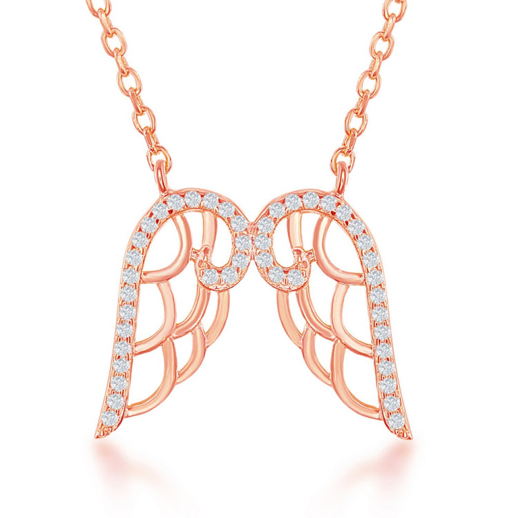 Sterling Silver Angel Wings Necklace - Rose Gold Plated