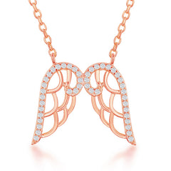 Sterling Silver Angel Wings Necklace - Rose Gold Plated