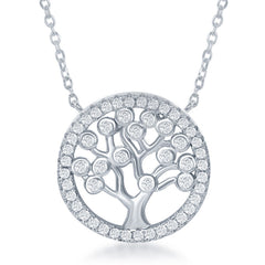 Sterling Silver Round CZ Tree Necklace