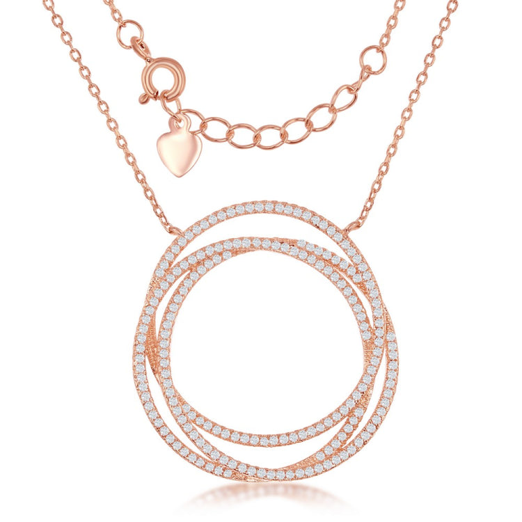 Sterling Silver Triple Open CZ Circle Necklace - Rose Gold Plated