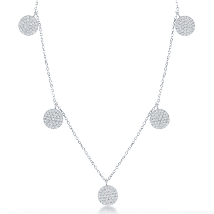 Sterling Silver  Multi CZ Disc Necklace