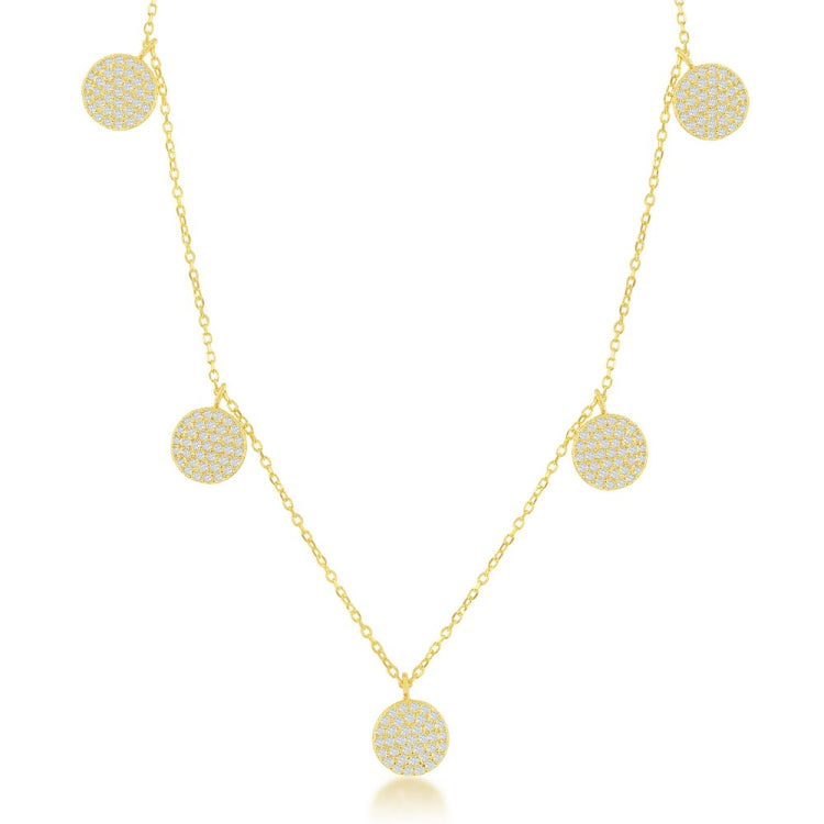 Sterling Silver Multi CZ Disc Necklace - Gold Plated