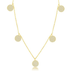 Sterling Silver Multi CZ Disc Necklace - Gold Plated