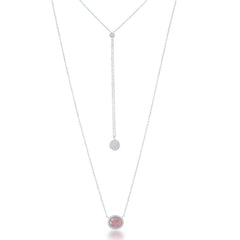 (SPECIAL ORD) Sterling Silver Adjustable Oval Light Pink Ice with CZ Disc in the Back Bolo Necklac