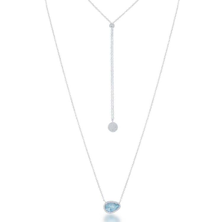 Sterling Silver Adjustable Triangle Blue Ice with CZ Disc in the Back Bolo Necklace