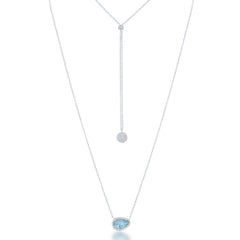 Sterling Silver Adjustable Triangle Blue Ice with CZ Disc in the Back Bolo Necklace