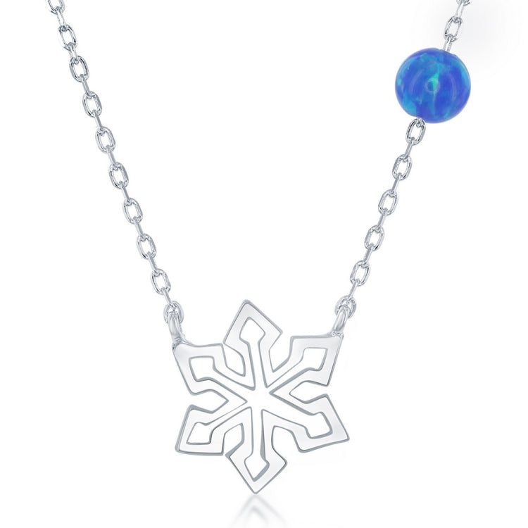 Sterling Silver Snowflake with Blue Opal Bead Necklace