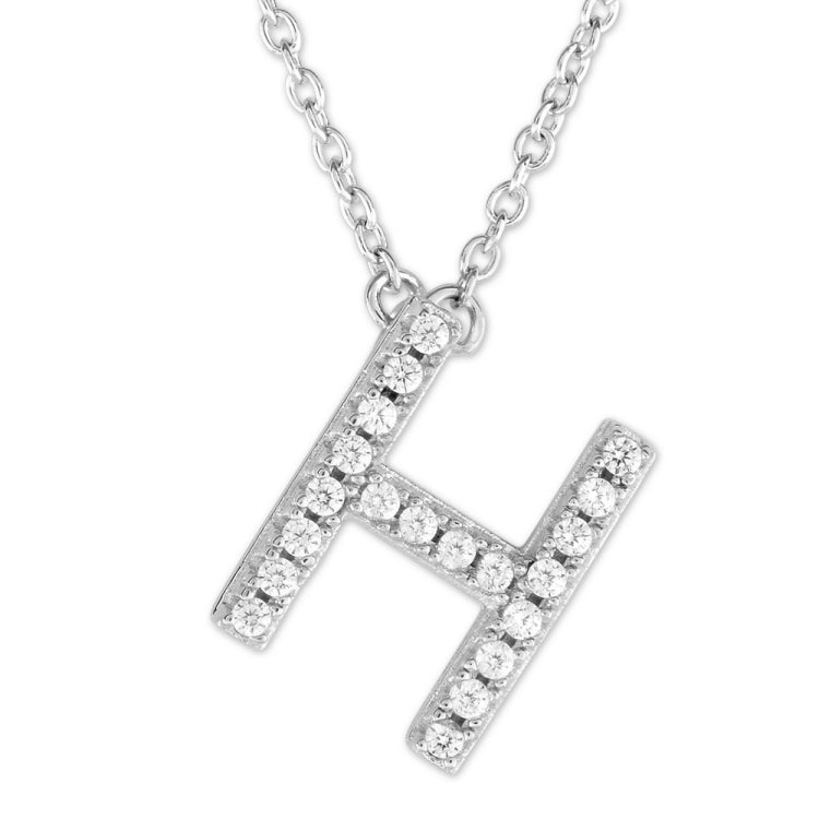 Sterling Silver Micro Pave "H" Pendant Necklace