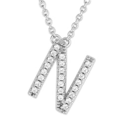 Sterling Silver Micro Pave "N" Pendant Necklace