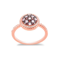 Sterling Silver Rose GP Round Pink Micro Pave Ring