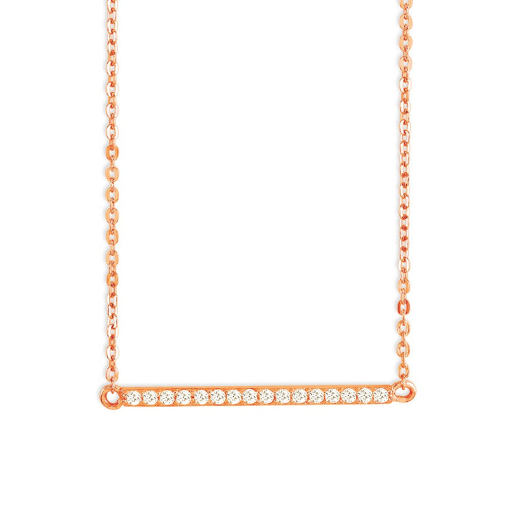 Sterling Silver Rose GP  CZ Bar Necklace