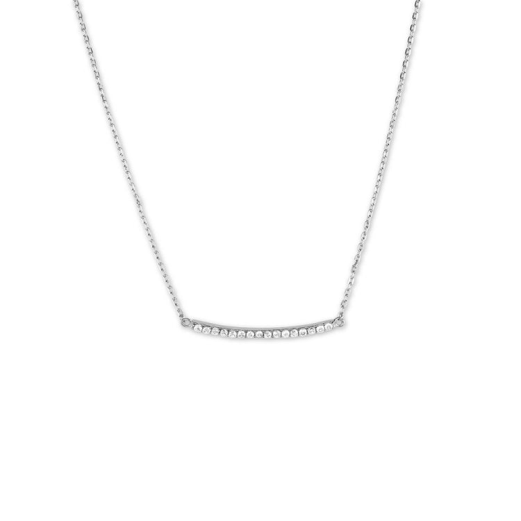 Sterling Silver CZ Curved Bar Necklace