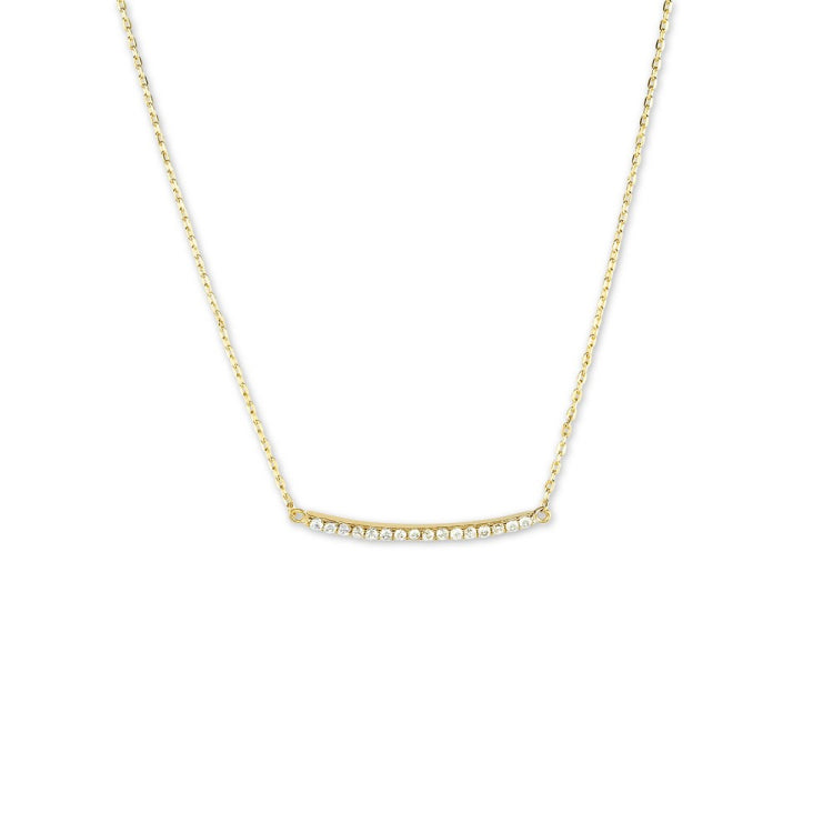 Sterling Silver CZ Curved Bar Necklace - Gold Plated