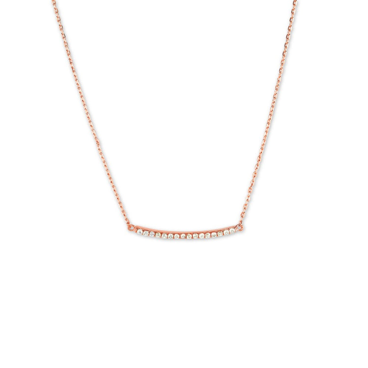Sterling Silver CZ Curved Bar Necklace - Rose Gold Plated