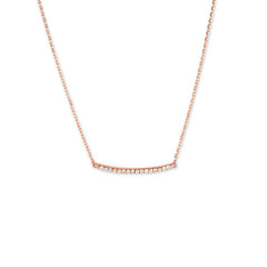 Sterling Silver CZ Curved Bar Necklace - Rose Gold Plated