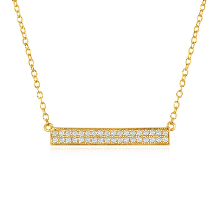 Sterling Silver Double Row CZ Bar Necklace - Gold Plated