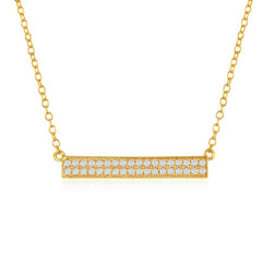 Sterling Silver Double Row CZ Bar Necklace - Gold Plated