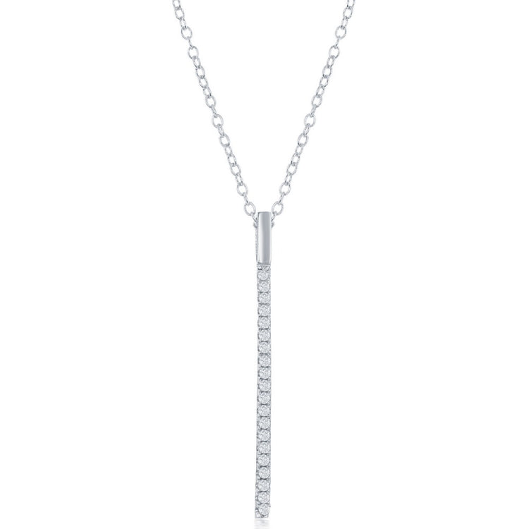 Sterling Silver CZ Vertical Bar Necklace