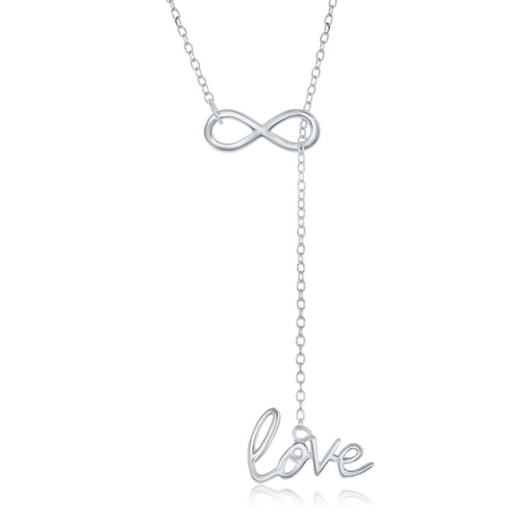 Sterling Silver Infinity with Hanging "Love" Adjustable Lariat Bolo Necklace