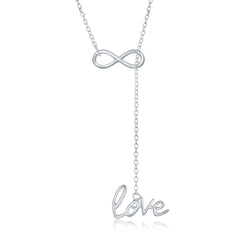 Sterling Silver Infinity with Hanging "Love" Adjustable Lariat Bolo Necklace