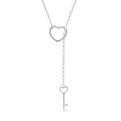 Sterling Silver Open Heart with Hanging Key Adjustable Lariat Bolo Necklace