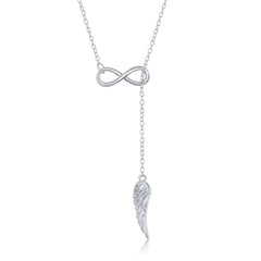Sterling Silver Infinity with Hanging Angel Wing Adjustable Lariat Bolo Necklace