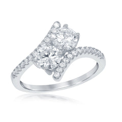 Sterling Silver "Us2gether" Two-Stone CZ with CZ Overlapping Ring