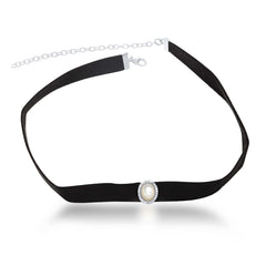 Sterling Silver Center Oval MOP with CZ Border Black Suede Choker