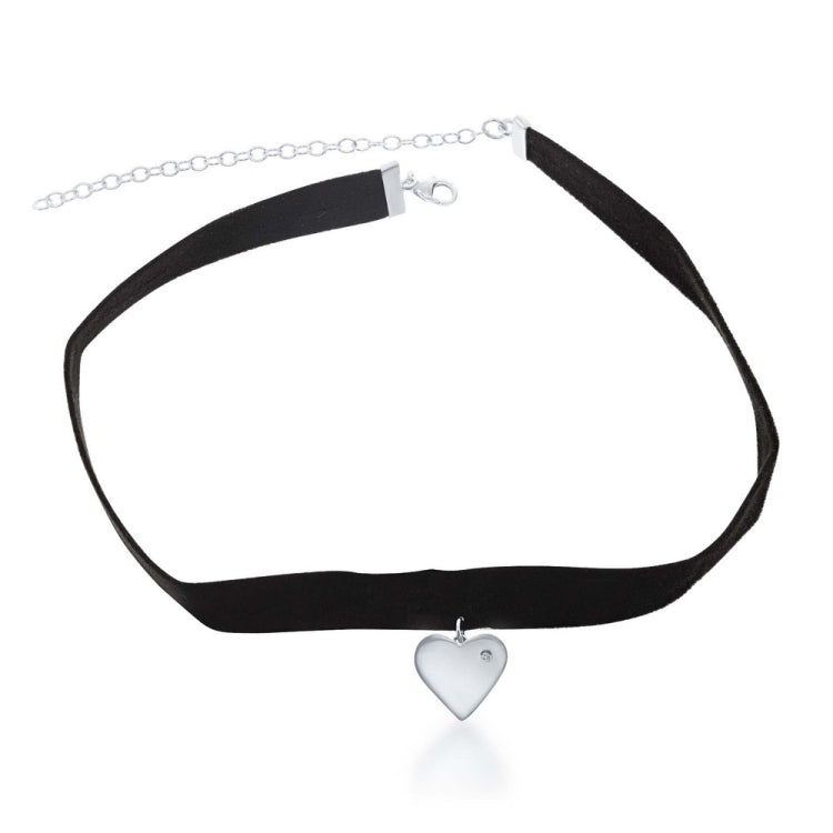Sterling Silver  Center Heart with Small CZ Black Suede Choker