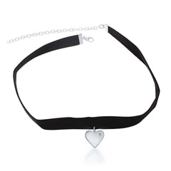 Sterling Silver  Center Heart with Small CZ Black Suede Choker