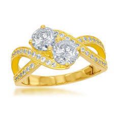 Sterling Silver "Us2gether" GP Open Side with Overlapping Two-Stone CZ Ring