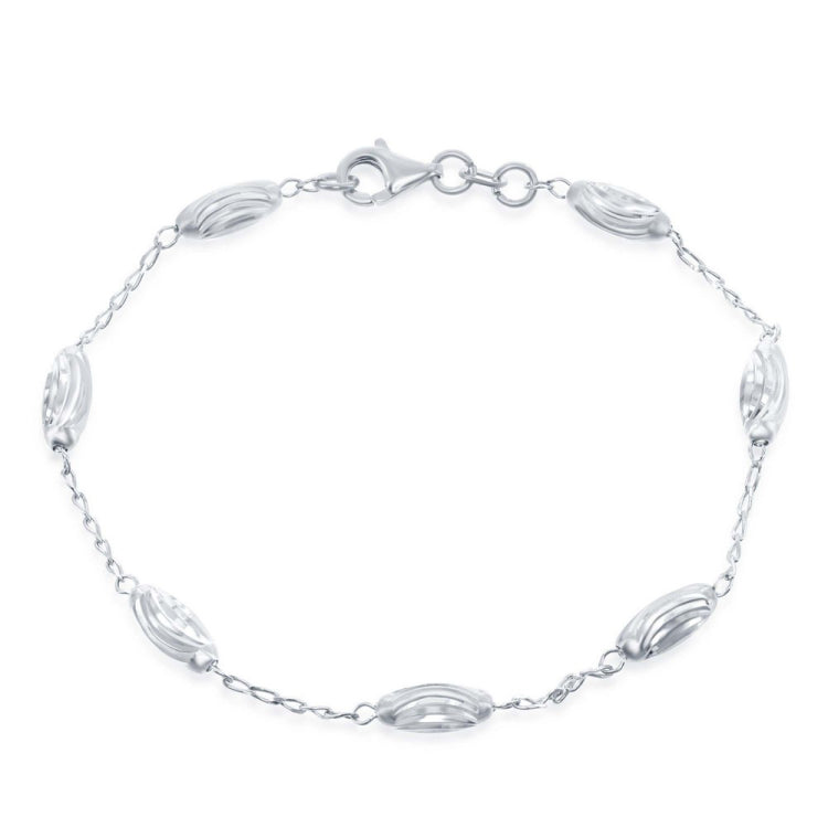 Sterling Silver Diamond Moon Cut Oval Bead Bracelet