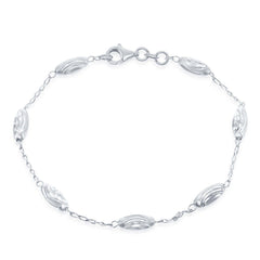 Sterling Silver Diamond Moon Cut Oval Bead Bracelet