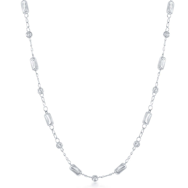 Sterling Silver Diamond Cut Small Rod and Bead Necklace