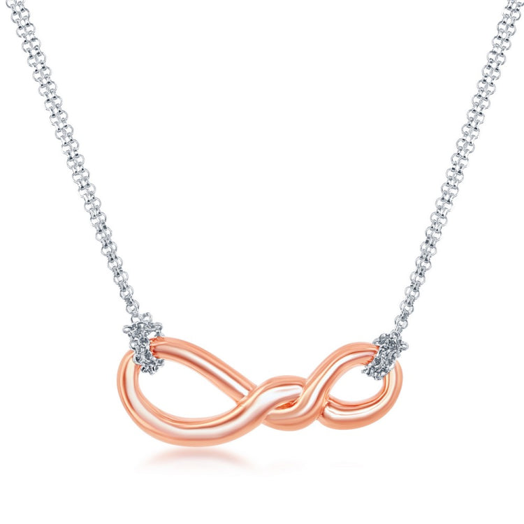 Sterling Silver Infinity Knot Double Strand Necklace - Rose Gold Plated