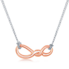 Sterling Silver Infinity Knot Double Strand Necklace - Rose Gold Plated