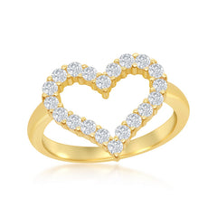 Sterling Silver Gold Plated Open Heart Cubic Zirconia Ring