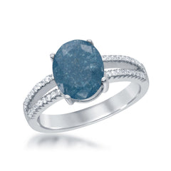 Sterling Sivler Oval Blue Ice with CZ Ring