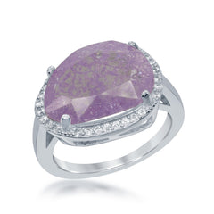 Sterling Silver Oval Pink Ice with CZ Border Ring