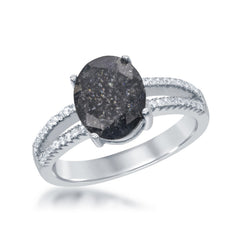 Sterling Silver Oval Grey Ice with CZ Ring