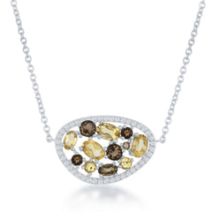 Sterling Silver Larch Multi Shaped Citrine and Smokey with White Topaz Border Necklace