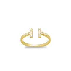 Sterling Silver GP CZ Double T Ring