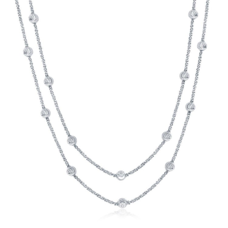 Sterling Silver Double Strand Diamond Moon Cut Beads by the Yard Popcorn Necklace