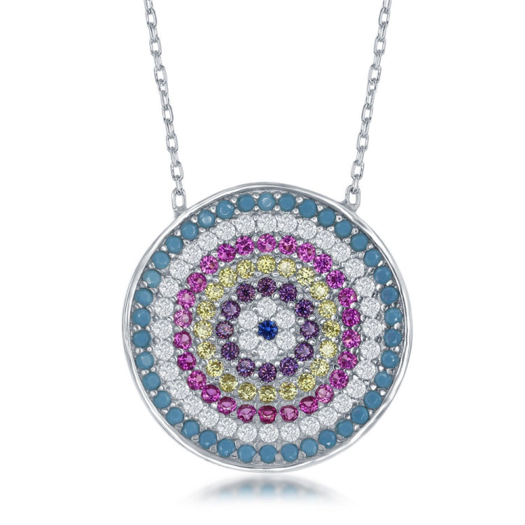Sterling Silver Round Multi Color CZ Necklace