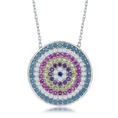 Sterling Silver Round Multi Color CZ Necklace