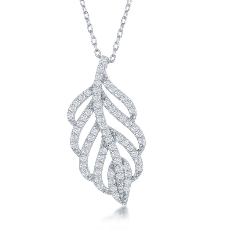 (SPECIAL ORD) Sterling Silver Open CZ Leaf Design Necklace