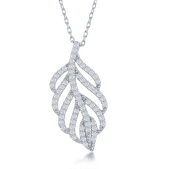 (SPECIAL ORD) Sterling Silver Open CZ Leaf Design Necklace
